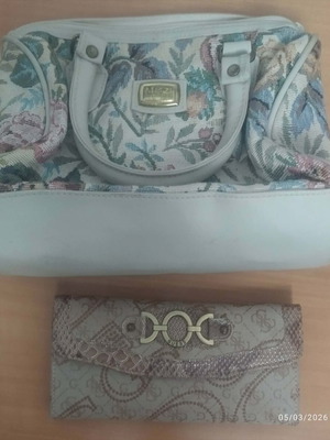 Women's bag and wallet used, white and beige