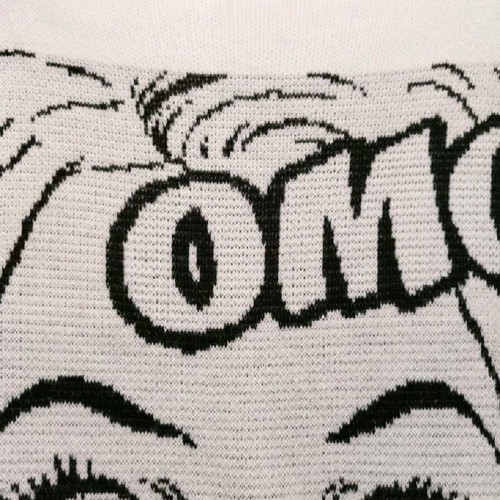 OMG sweater like new, white with print and open neckline