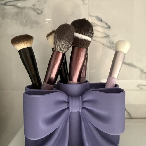 Makeup brush holder new with 3 compartments and decorative bow