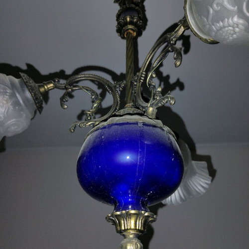 Vintage ceiling light like new with brass frame and glass details