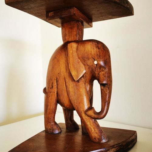 Handmade wooden carved elephant figurines set of 2 like new