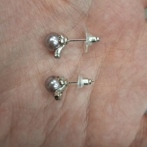 Earrings new French minimal small faux pearl studs gray