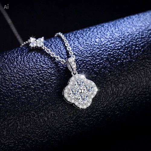 3 Carat Moissanite Clover Necklace with GRA Certificate