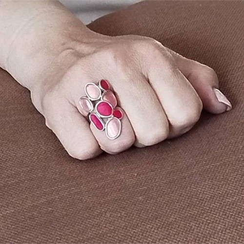 Ring used with enamel and steel base in pink shades