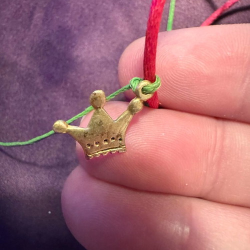 Handmade necklace silver plated with green and fuchsia cords