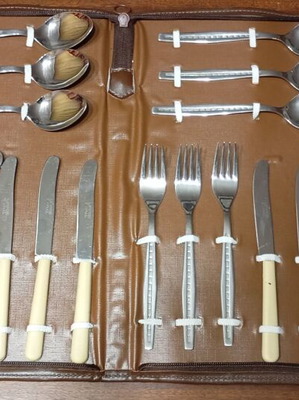 Collector vintage Trapezitsa travel cutlery set new for 6 people