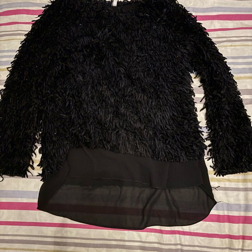 Fuzzy blouse with silver glitter one size like new, black