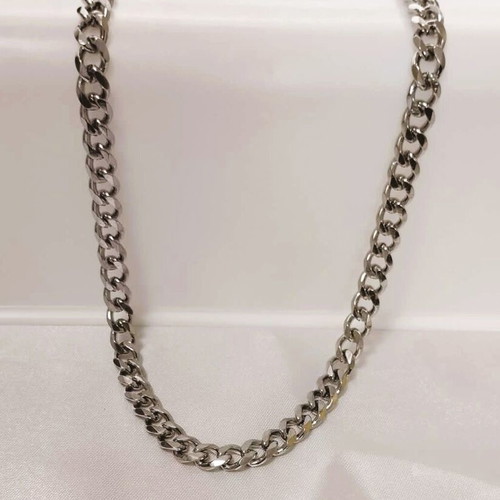Chain with classic steel link 9mm width 55cm length new silver