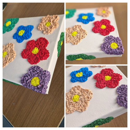 Set of 3 handmade paintings 20x20cm new with 3D designs