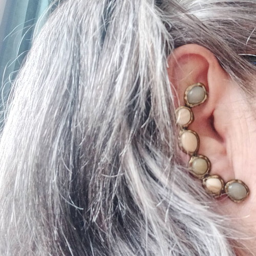 Vintage single ear climber earring with semiprecious stones, like new
