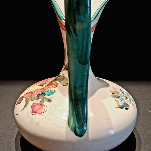 Vintage Italian Pottery Pitcher hand painted with floral relief