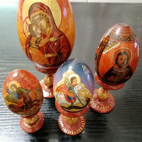 Handmade painted eggs used, set of 7 with Orthodox images