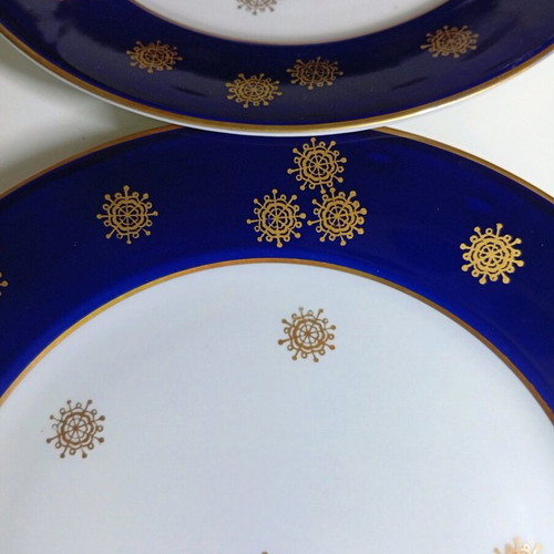 Vintage Weimar Germany Cobalt Blue and Gold Pasta Set, 7 Pieces