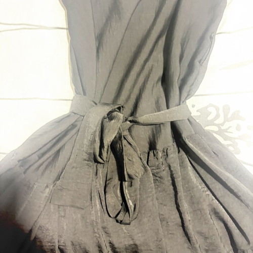 Black satin dress with belt, like new, 3/4 length