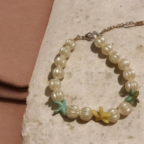 Handmade choker set with embossed beads, starfish, bracelet and earrings