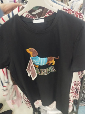 Women's short-sleeve T-shirt with dog PT509, new, black, one size