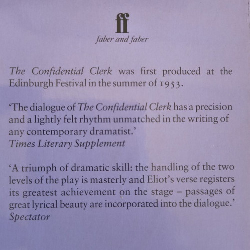 The Confidential Clerk by T. S. Eliot like new, English