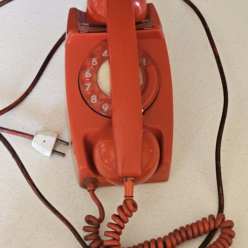 Vintage red telephone device used, collectible, 1960s