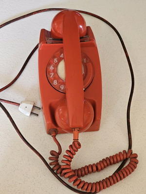 Vintage red telephone device used, collectible, 1960s