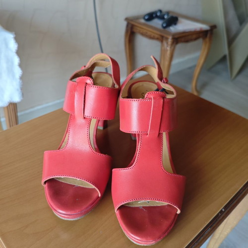 Anna F leather sandals used, red, size 35.5