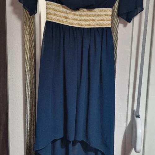 Dress new, size small, blue and gold for special occasion