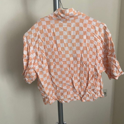 Gingham Cropped Shirt Zara used, size S, peach and white