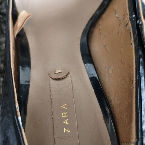 Zara black patent leather peep-toe pumps used, size 36