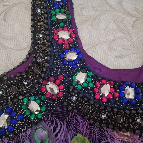 Custo Barcelona silk dress with stone details, size 1, new