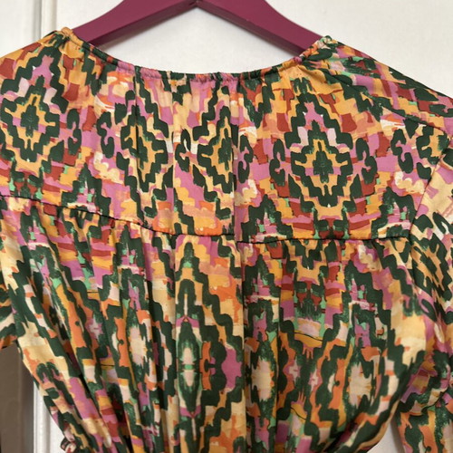 Zara multicolor geometric dress with cut-out waist and long sleeves