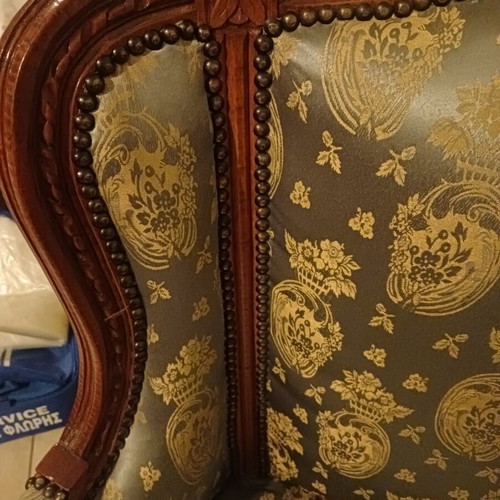 Bergere armchairs used, set of 2, solid wood, one with fabric wear