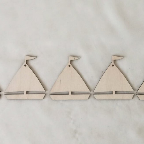 Wooden traditional sailboats with flag laser-cut, set of 5
