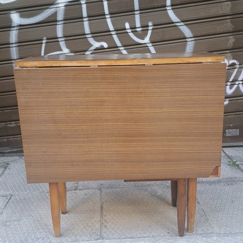 Dining table used with 2 drop-leaves and cabinet with shelf
