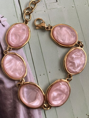 Bracelet with Pink Resin and Gold Stainless Steel Base