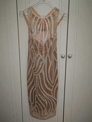 Formal dress like new, size S, beige with gold tones