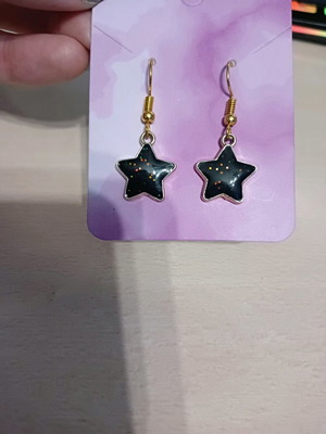 Star earrings black with glitter new