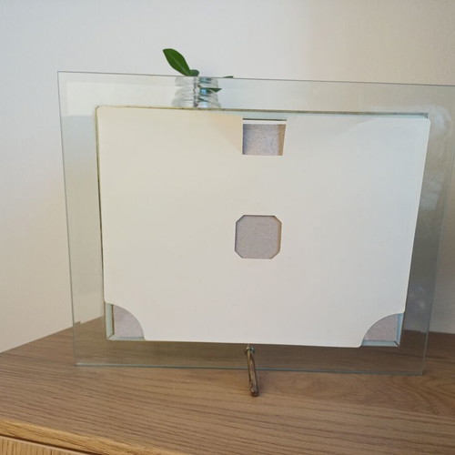 Glass photo frame with gold border, like new, 14.5×19.5 cm