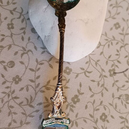 Vintage souvenir spoon from Stockholm with enamel decoration