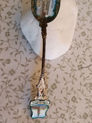 Vintage souvenir spoon from Stockholm with enamel decoration