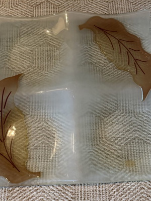 Fusing Glass square serving platter with autumn leaves