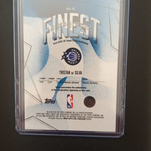 Topps Finest Tristan Da Silva Auto card like new