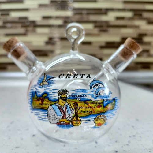 Glass Bottle 2-in-1 for Oil and Vinegar with Crete Map Design new