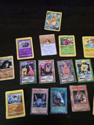 Pokemon, Yugioh and Bob Squarepants cards used