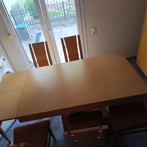 Handmade wooden dining set with 6 chairs, like new