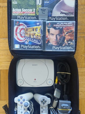 Sony PS One Slim console bundle with 2 controllers, official bag & 4 games