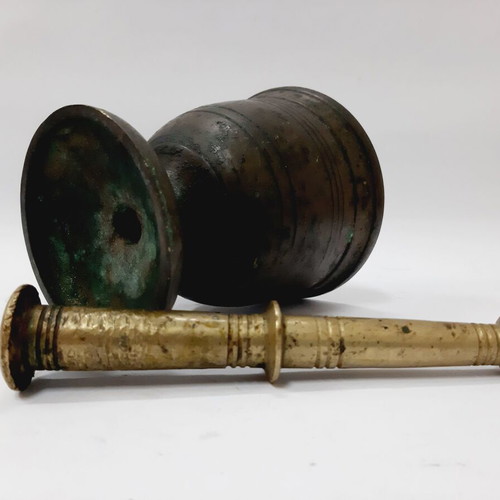 Antique Greek Brass Mortar and Pestle used, vintage kitchen decor