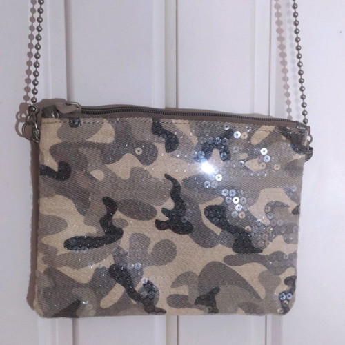 Material Girl crossbody bag used with sequins camouflage design