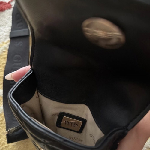Guess black leather phone bag with strap