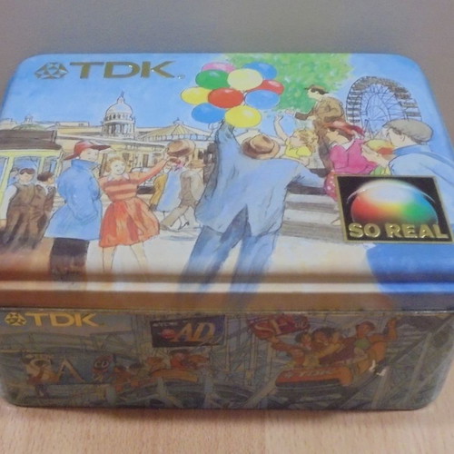 TDK old metal audio cassette storage box used
