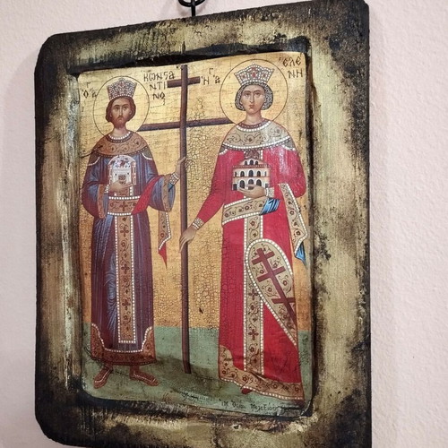 Handmade aged icon of Saint Constantine and Saint Helen new