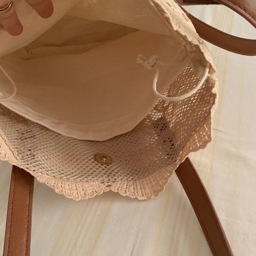 Summer lace shoulder bag beige with brown handles like new